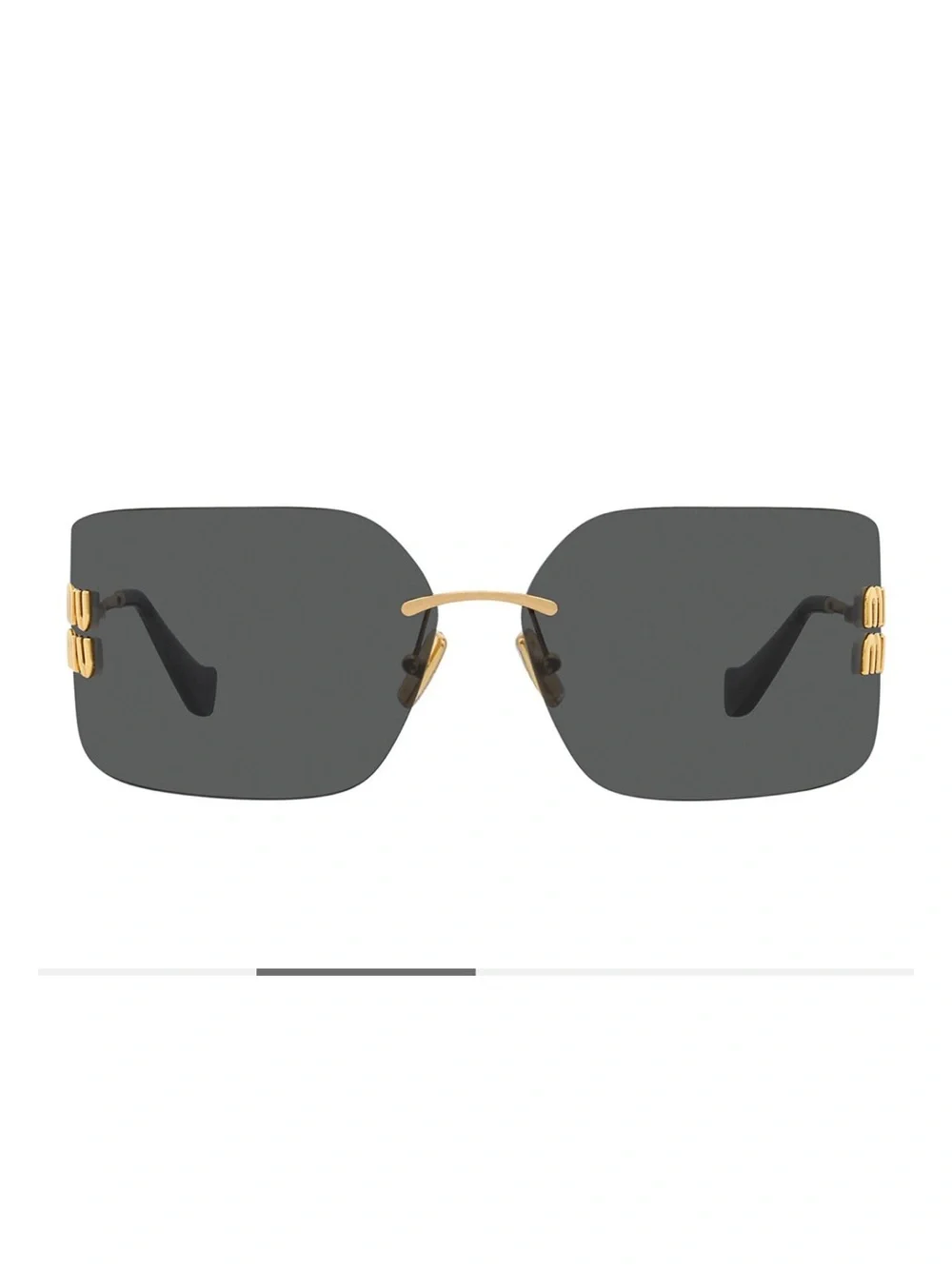 Miu Miu rectangle wrap sunglasses. Dark gray with gold logo. Authentic.